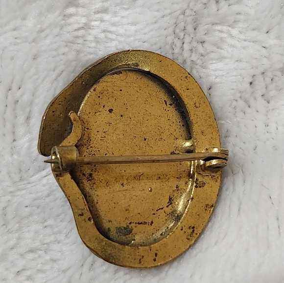 Vintage Shell Cameo Serpent Brooch Red Rhinestone Eye 1940s - Picture 8 of 14